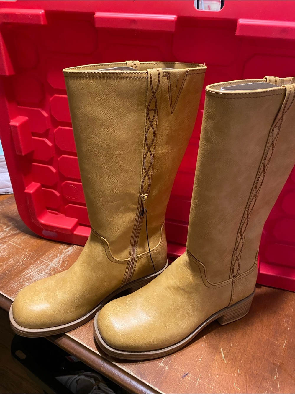 No Boundaries Tall Side-Zip Riding Boots in Tan with Memory Foam